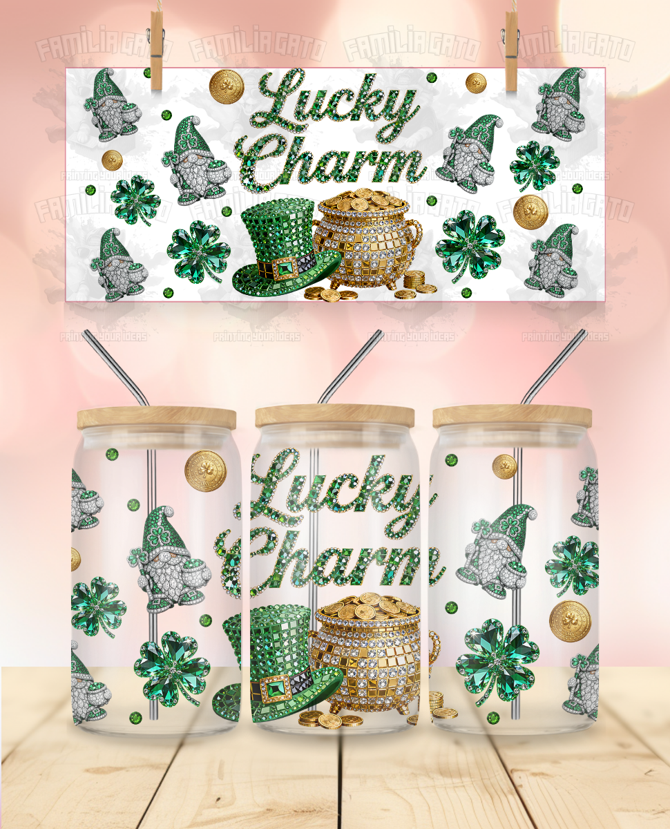 St. Patrick's Day Rhinestone Effect 16 Oz Libbey Glass Can