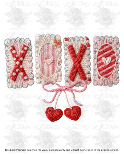 Valentine's Day - Faux Yarn XoXo Cherry Hearts DTF Transfer