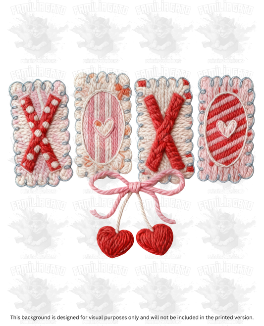 Valentine's Day - Faux Yarn XoXo Cherry Hearts DTF Transfer