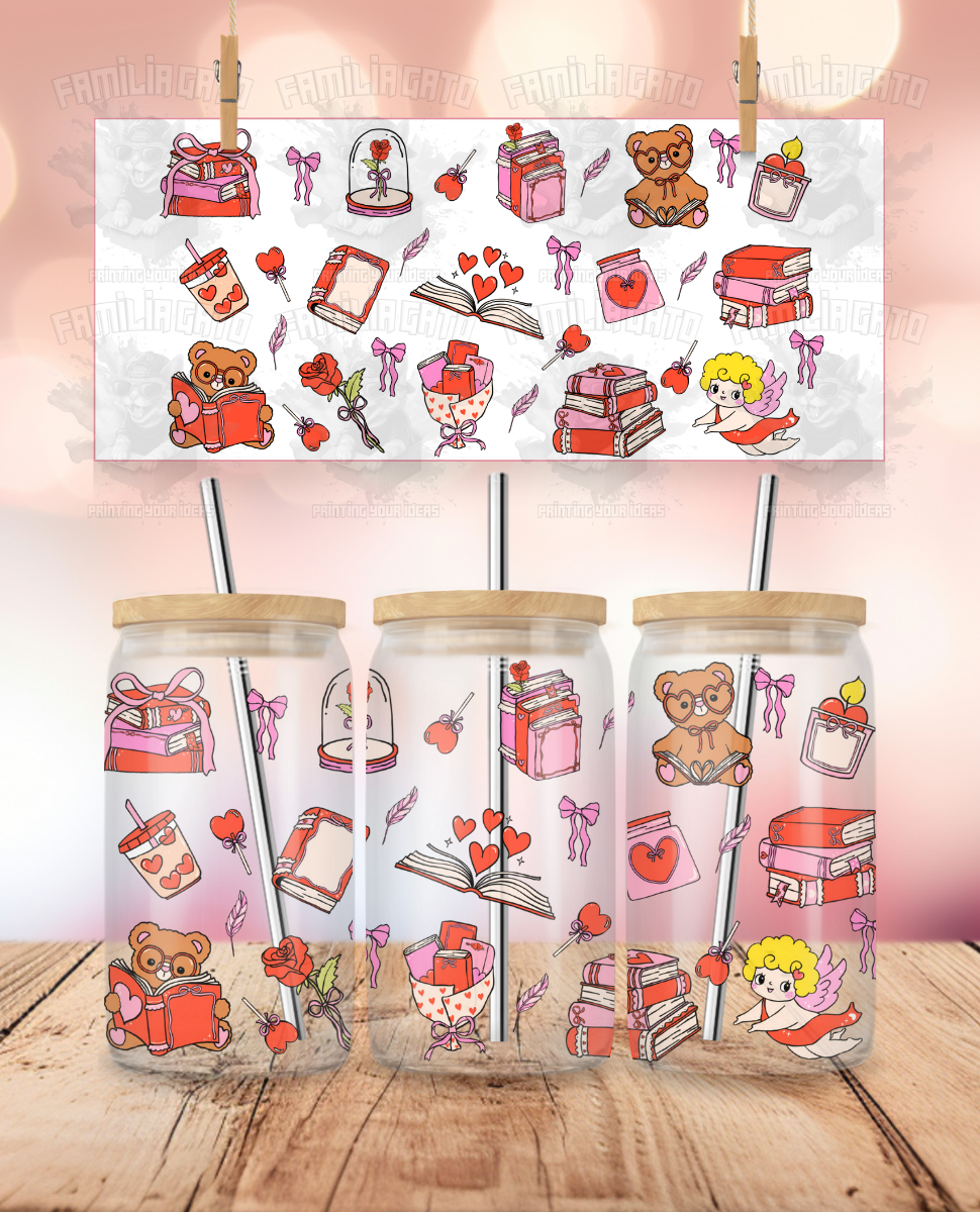 Valentine's Day - Love & Romance Doodles #2 UVDTF Sticker Wrap For 16 oz Libbey Glass Cup