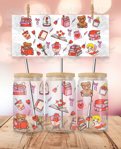 Valentine's Day - Love & Romance Doodles #2 UVDTF Sticker Wrap For 16 oz Libbey Glass Cup