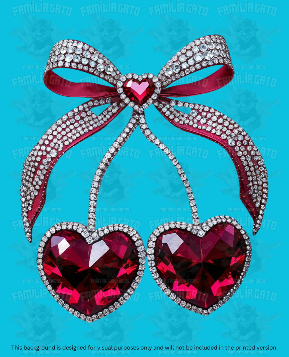 Valentine's Day - Rhinestone Cherry Hearts #9 DTF Transfer