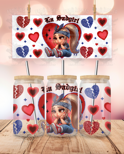 Valentine's Day - Cholos Love - La Sad Girl #1 UVDTF Sticker Wrap For 16 oz Libbey Glass Cup