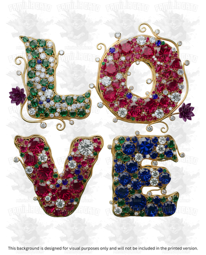 Valentine's Day - Rhinestone Floral Love Text DTF Transfer