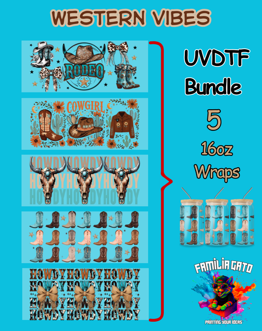 Western Vibes UVDTF Bundle - 16 Oz Libbey Glass Can Wrap