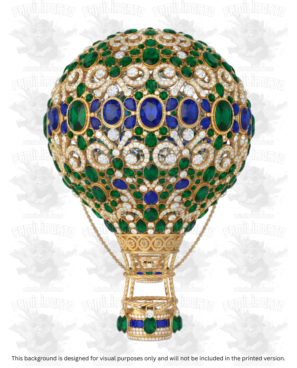 Valentine's Day - Rhinestone Gold and Green Hot Air Balloon DTF Transfer