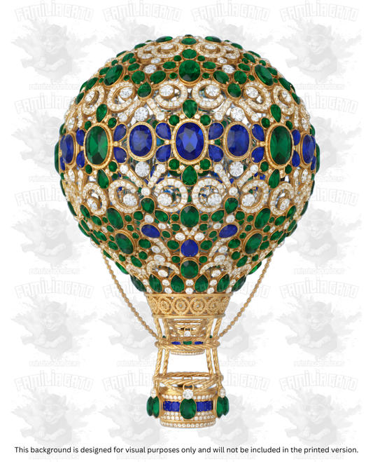 Valentine's Day - Rhinestone Gold and Green Hot Air Balloon DTF Transfer