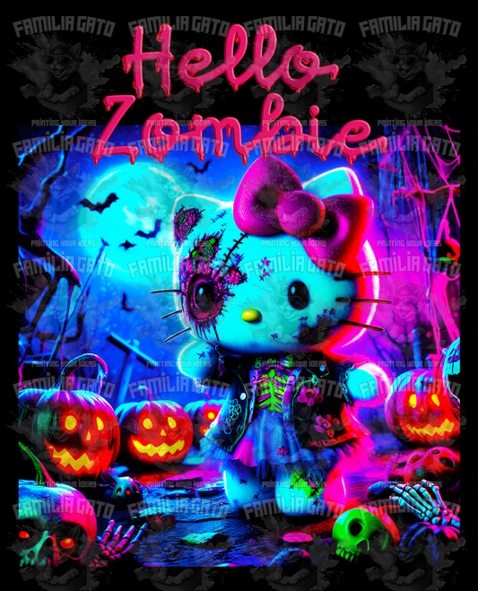 Hello Zombie Halloween Halftones DTF Transfer