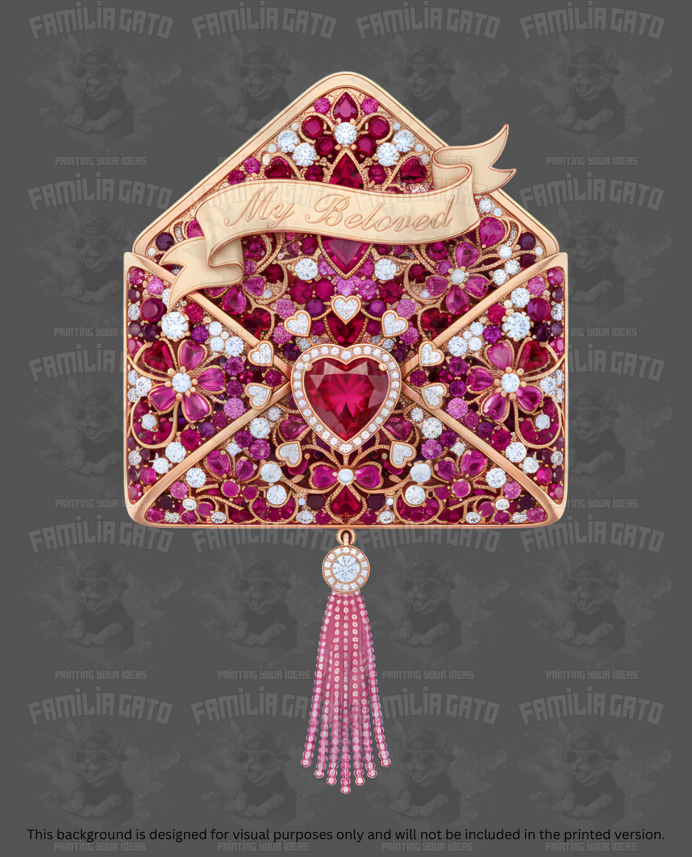 Valentine's Day - Rhinestone Gold Love Envelope with Tassel DTF Transfer