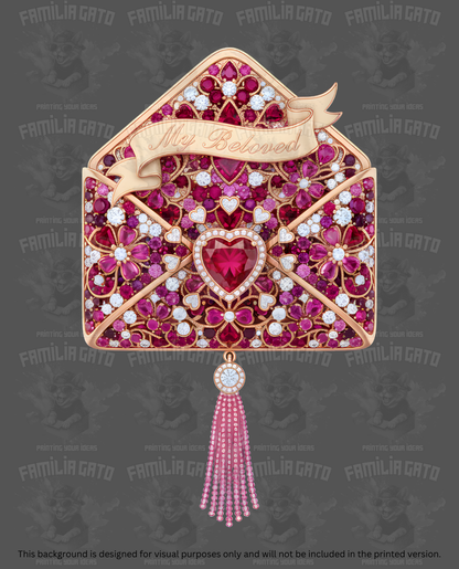 Valentine's Day - Rhinestone Gold Love Envelope with Tassel DTF Transfer