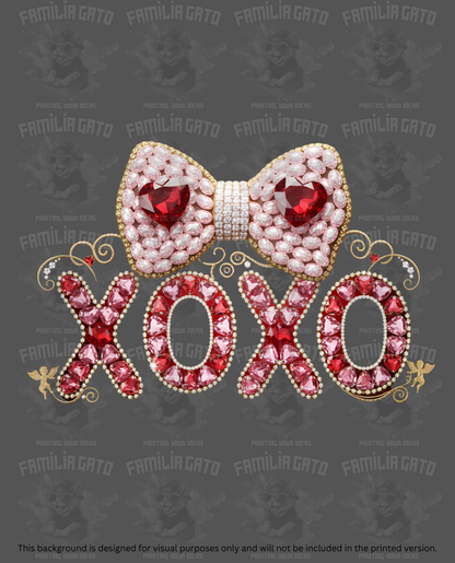 Valentine's Day -Rhinestone Gold XoXo with Pearl Bow DTF Transfer