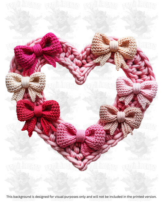 Valentine's Day - Faux Yarn Heart & Bows DTF Transfer