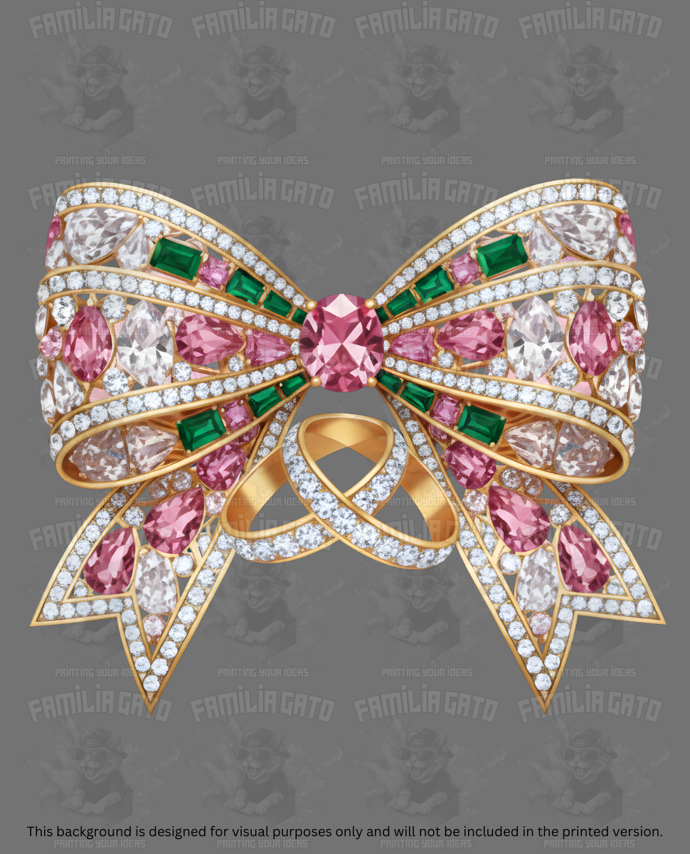 Valentine's Day - Rhinestone Green and Pink Bow DTF Transfer