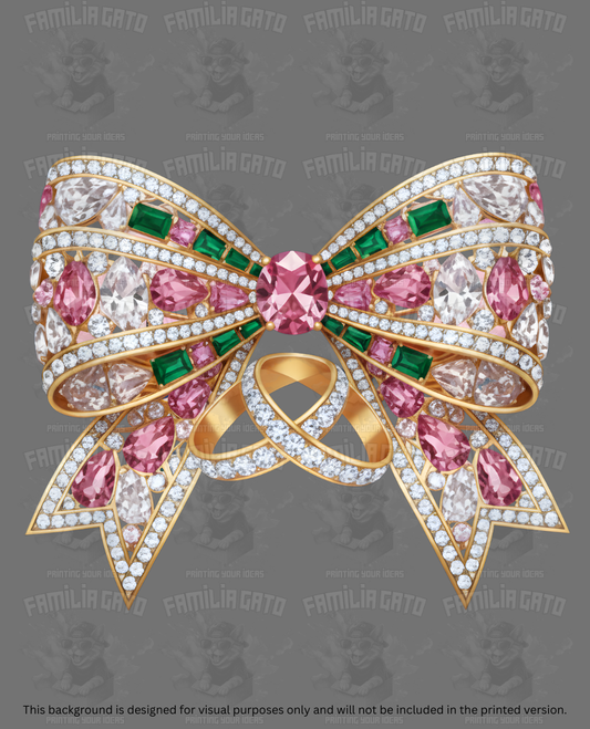Valentine's Day - Rhinestone Green and Pink Bow DTF Transfer