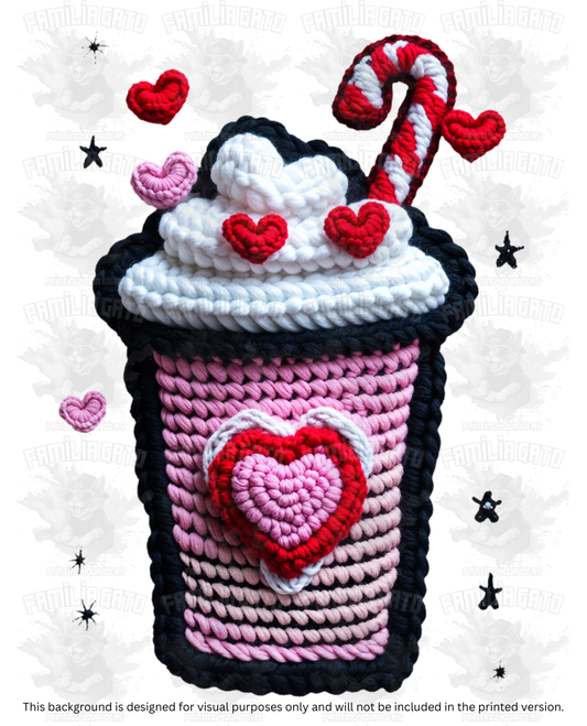 Valentine's Day - Faux Yarn Hot Cocoa DTF Transfer