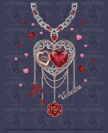 Valentine's Day - Rhinestone Heart with Valentine Text DTF Transfer