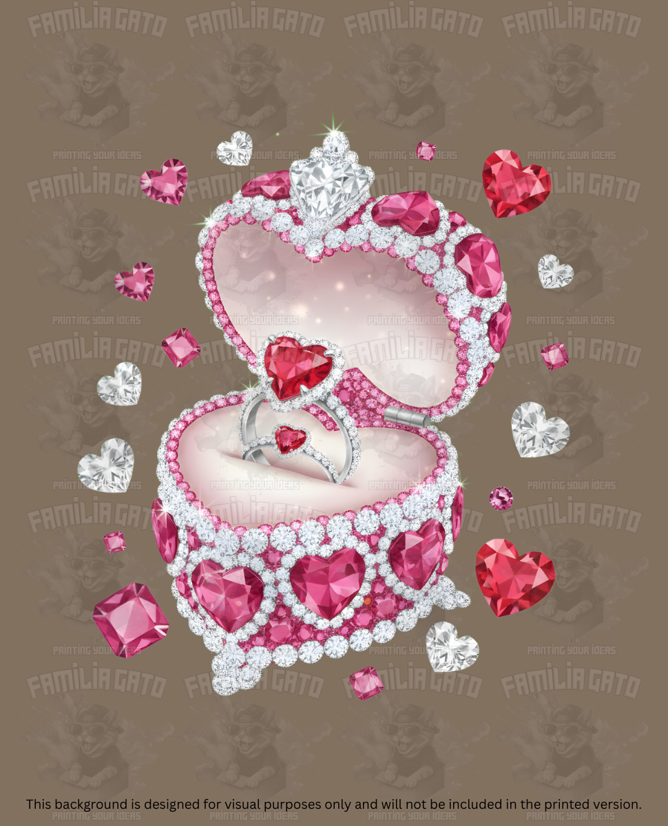 Valentine's Day - Rhinestone Heart Ring Box DTF Transfer