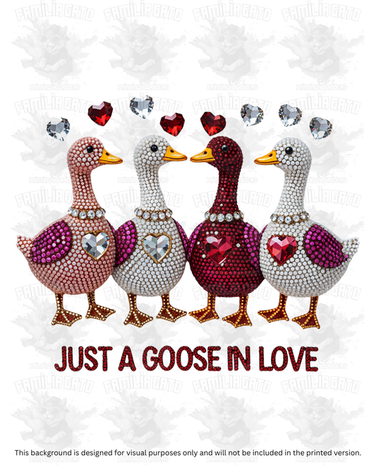 Valentine's Day - Rhinestone Just a Goose in Love DTF Transfer