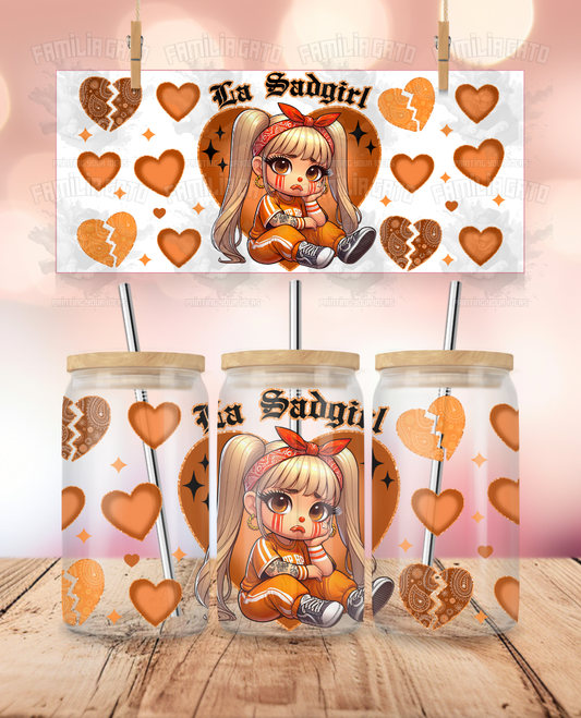 Valentine's Day - Cholos Love - La Sad Girl #2 UVDTF Sticker Wrap For 16 oz Libbey Glass Cup