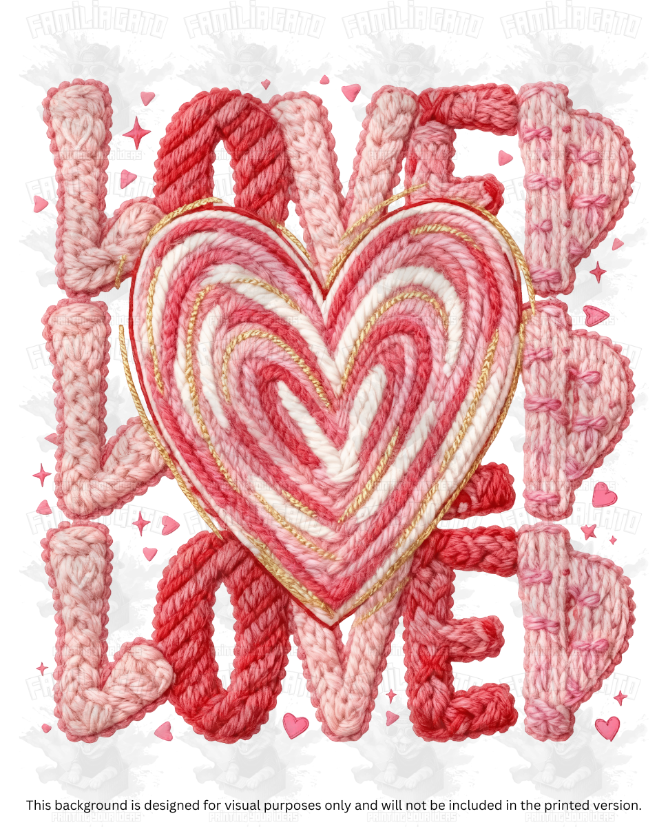 Valentine's Day - Faux Yarn Loved Heart DTF Transfer