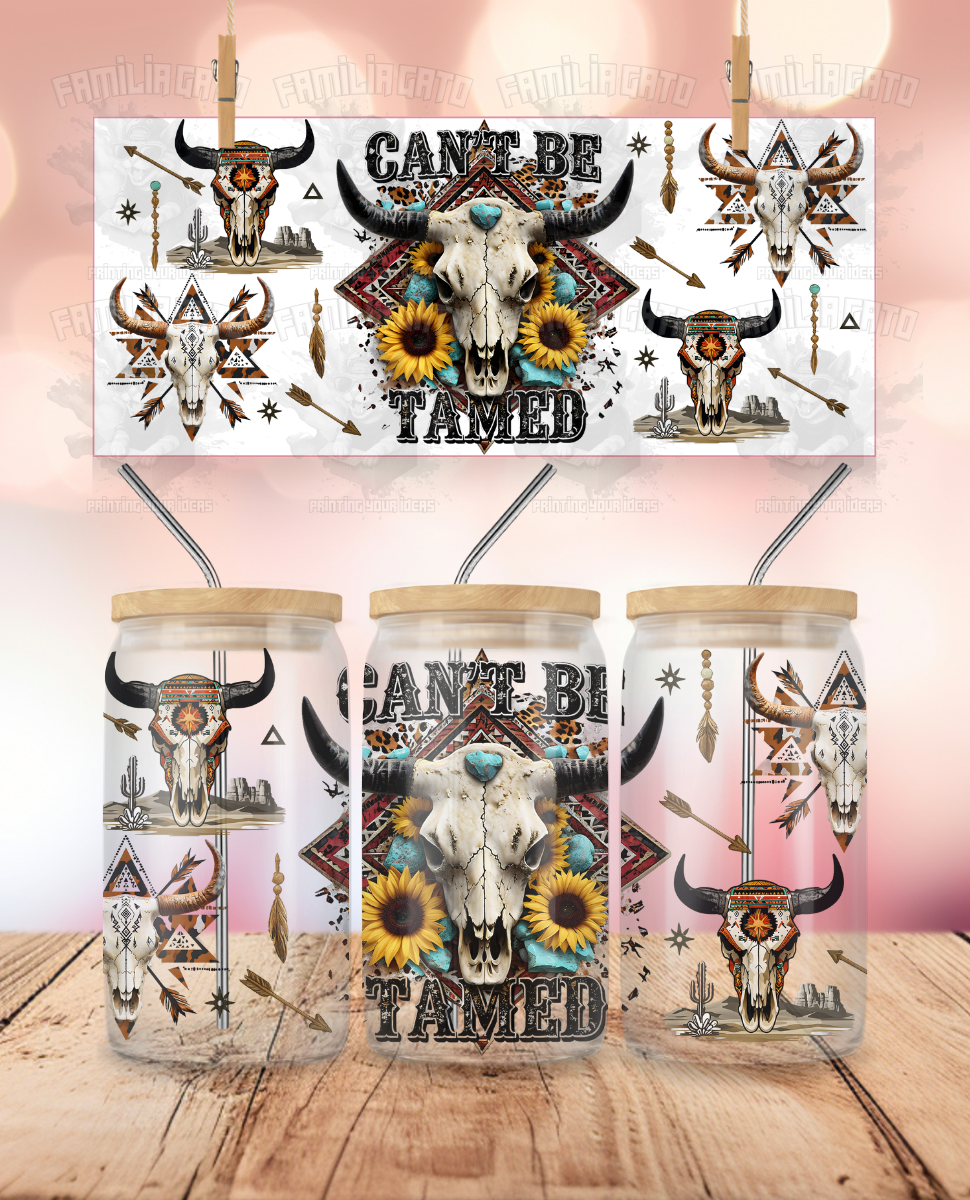 Western Can't be Tamed UVDTF - 16 Oz Libbey Glass Can Wrap