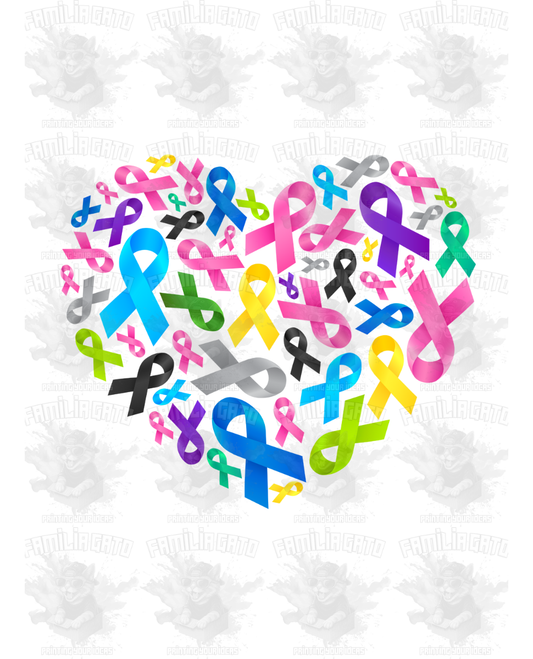 All cancers awareness ribbons heart DTF Transfer