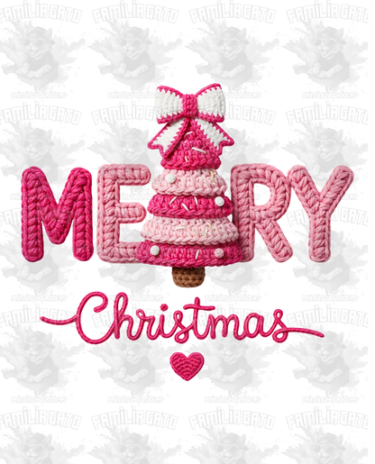 Faux Yarn Merry Christmas Tree DTF Transfer