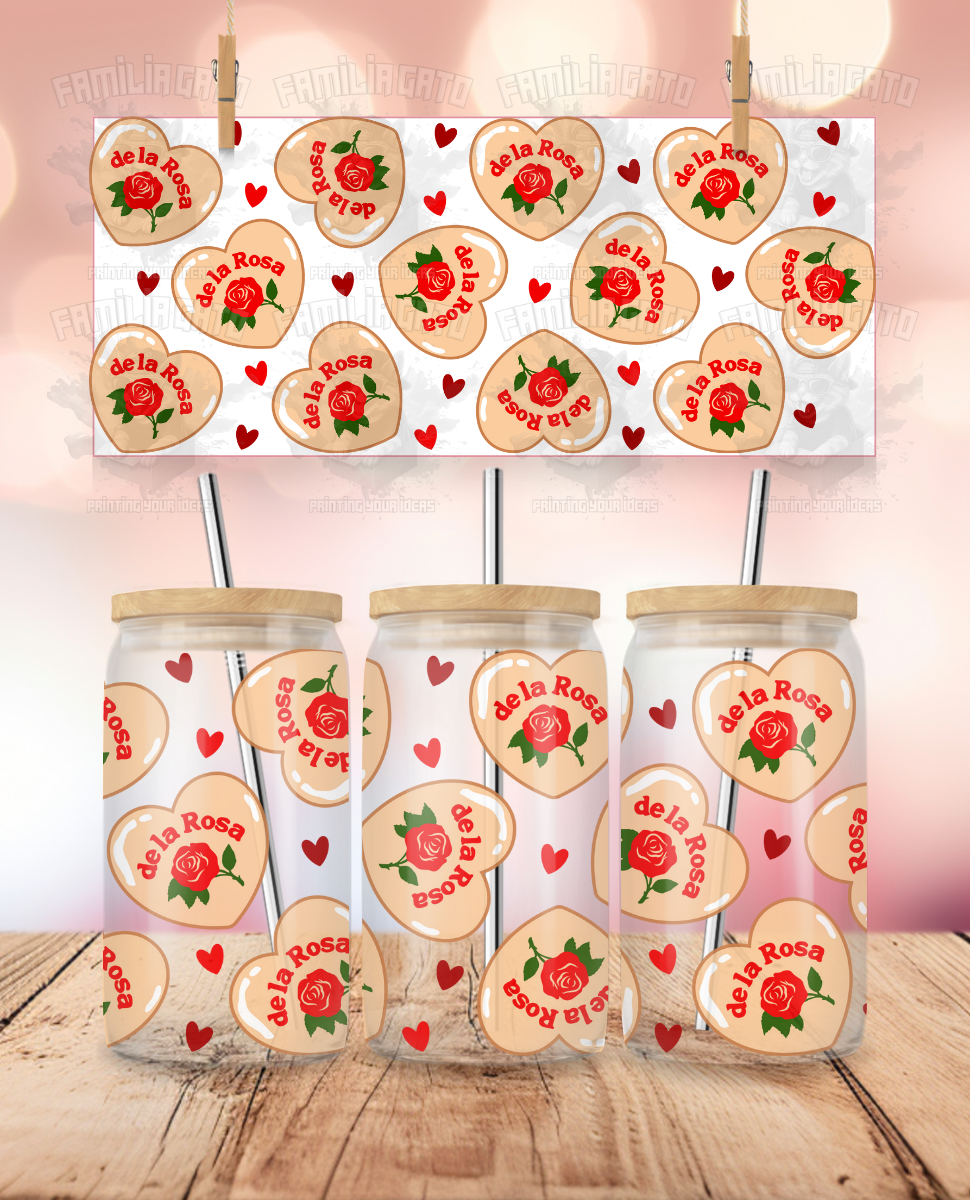 Valentine's Day - De la Rosa Mazapan Hearts UVDTF Sticker Wrap For 16 oz Libbey Glass Cup