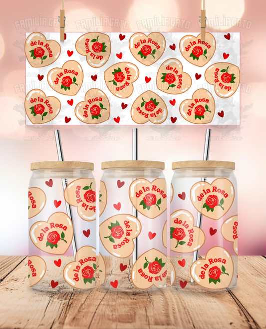 Valentine's Day - De la Rosa Mazapan Hearts UVDTF Sticker Wrap For 16 oz Libbey Glass Cup