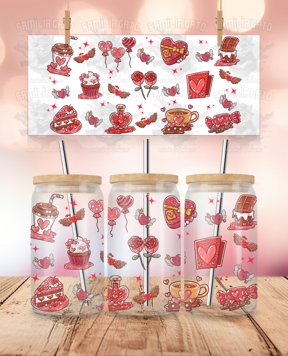 Valentine's Day - Love & Romance Doodles #3 UVDTF Sticker Wrap For 16 oz Libbey Glass Cup