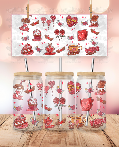 Valentine's Day - Love & Romance Doodles #3 UVDTF Sticker Wrap For 16 oz Libbey Glass Cup