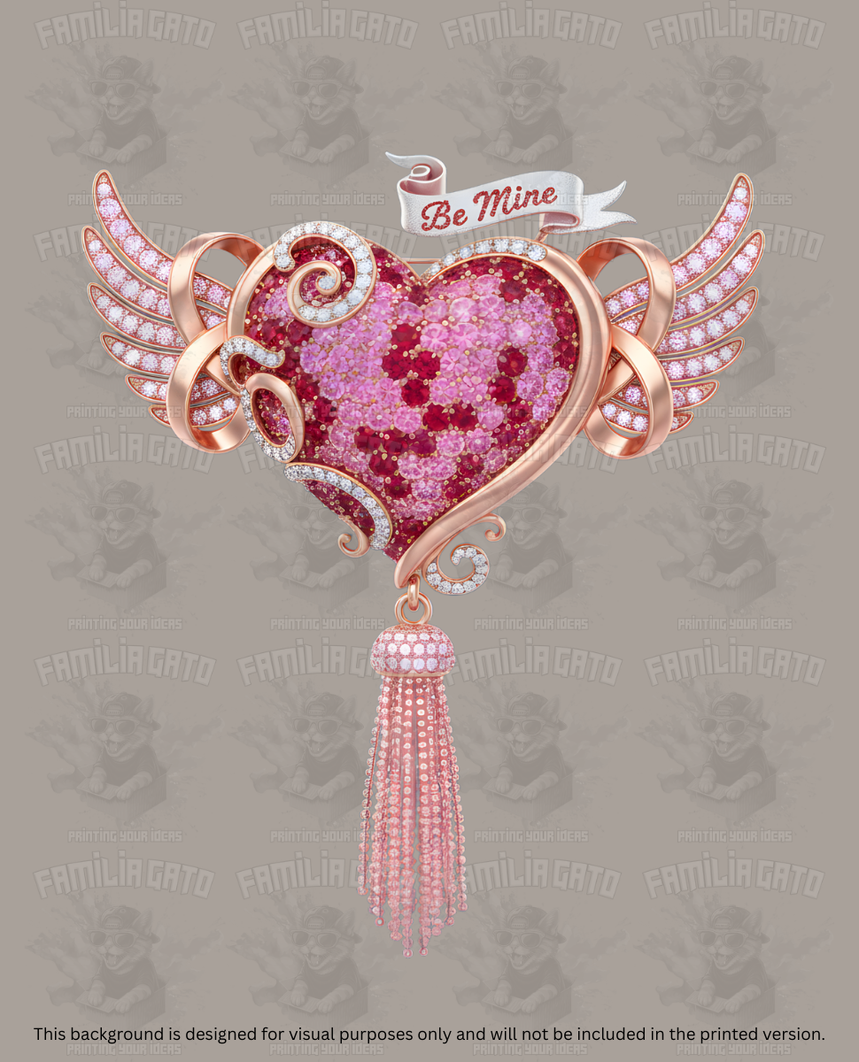 Valentine's Day - Rhinestone Heart Pendant With Tassel DTF Transfer