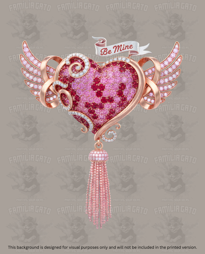 Valentine's Day - Rhinestone Heart Pendant With Tassel DTF Transfer