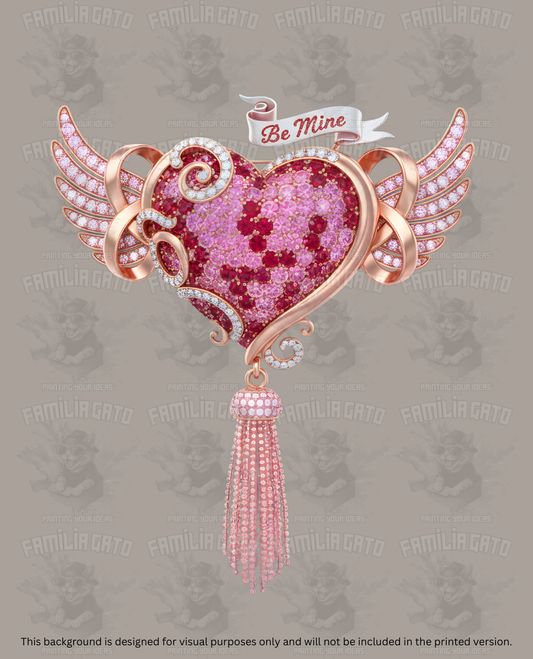 Valentine's Day - Rhinestone Heart Pendant With Tassel DTF Transfer