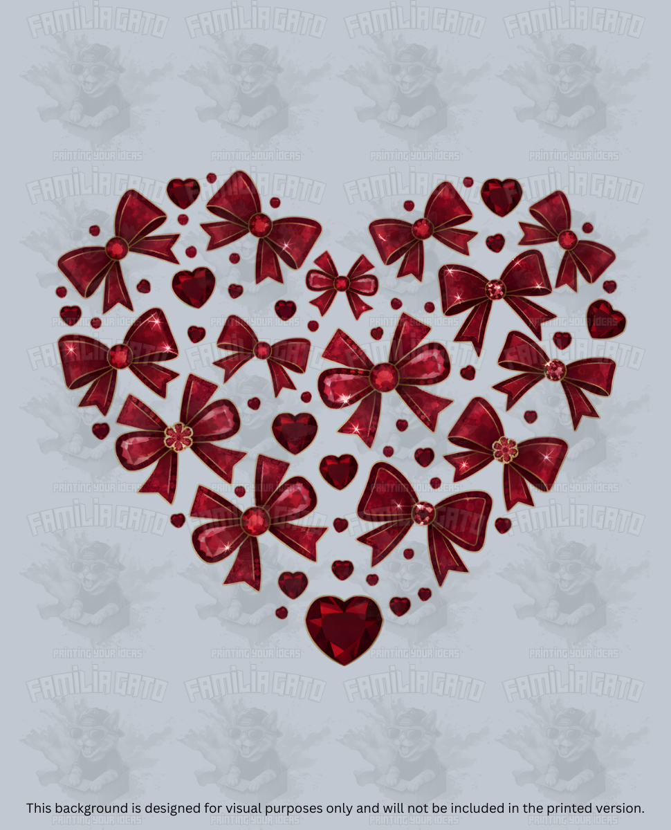 Valentine's Day - Rhinestone Heart Shape Made of Red Bows DTF Transfer