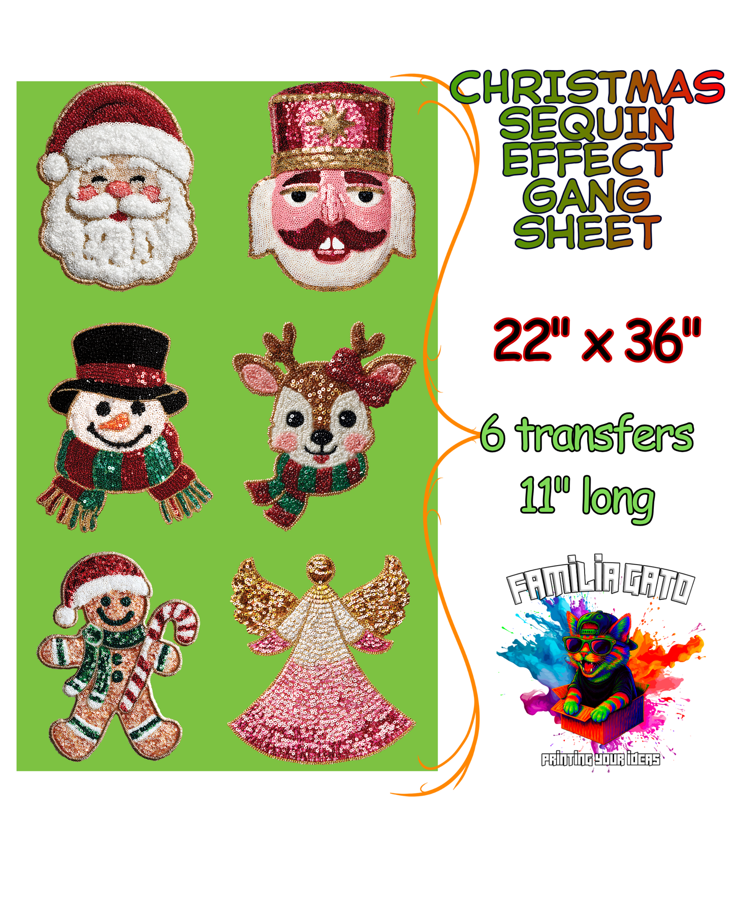 Christmas Faux Sequin DTF Gang Sheet #1 - 22"x36"