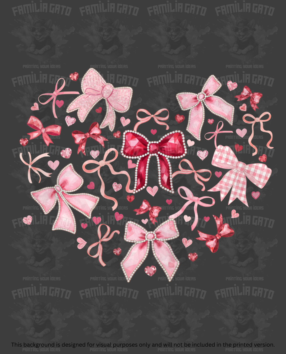 Valentine's Day - Rhinestone Heart with Pink Bows DTF Transfer