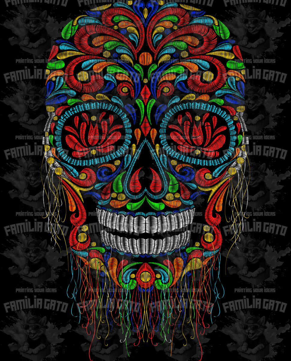 Sugar Skull Embroidery Effect DTF Transfer