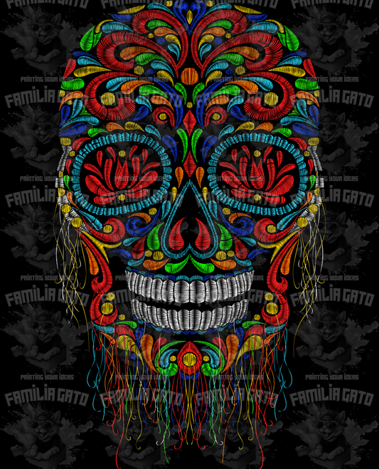 Sugar Skull Embroidery Effect DTF Transfer
