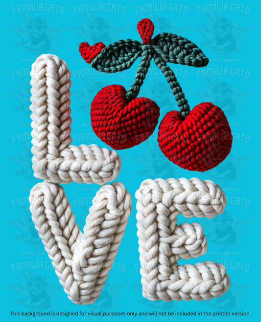 Valentine's Day - Faux Yarn Love & Cherries DTF Transfer