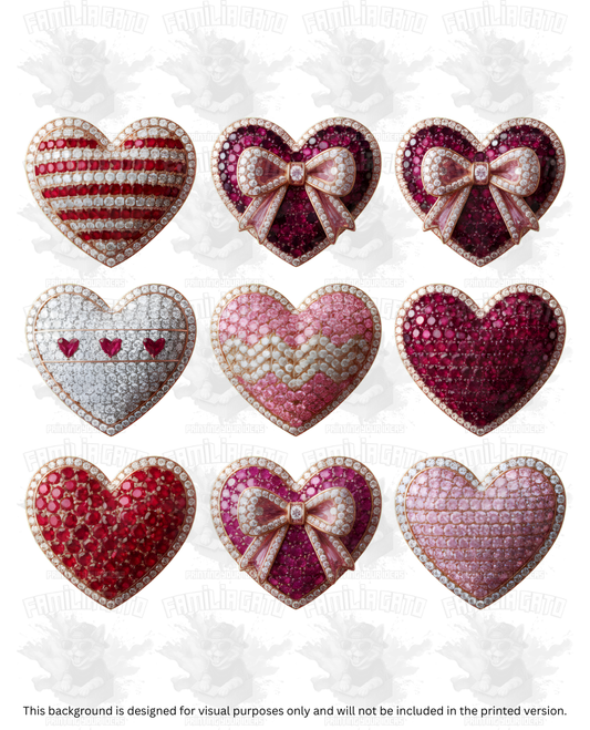 Valentine's Day - Rhinestone Hearts Set DTF Transfer