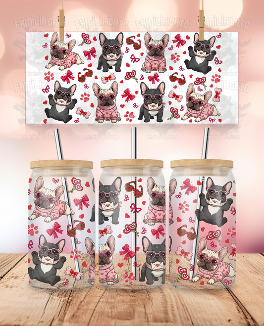 Valentine's Day - Lovely  French Bulldogs UVDTF Sticker Wrap For 16 oz Libbey Glass Cup