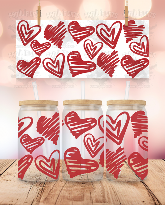 Valentine's Day - Doodle Red Hearts UVDTF Wrap