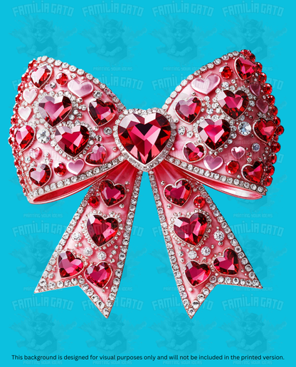 Valentine's Day - Rhinestone Pink Bow with Heart Center DTF Transfer
