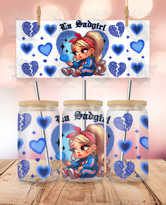 Valentine's Day - Cholos Love - La Sad Girl #3 UVDTF Sticker Wrap For 16 oz Libbey Glass Cup