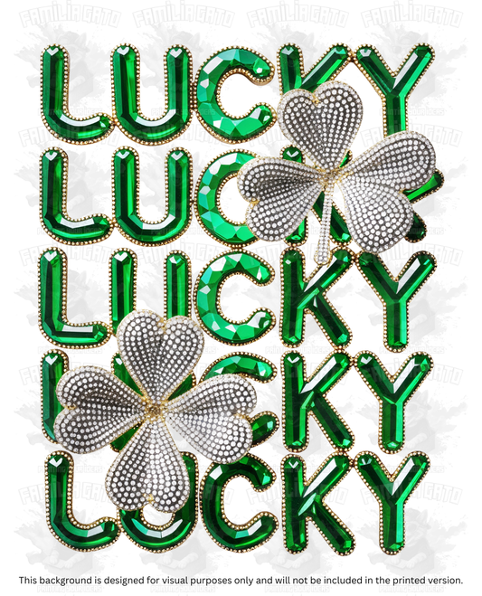 St. Patrick's Day - Rhinestone Lucky Lucky Clovers DTF Transfer