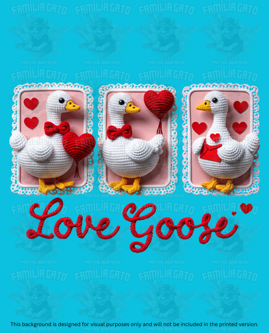 Valentine's Day - Faux Yarn Love Goose DTF Transfer