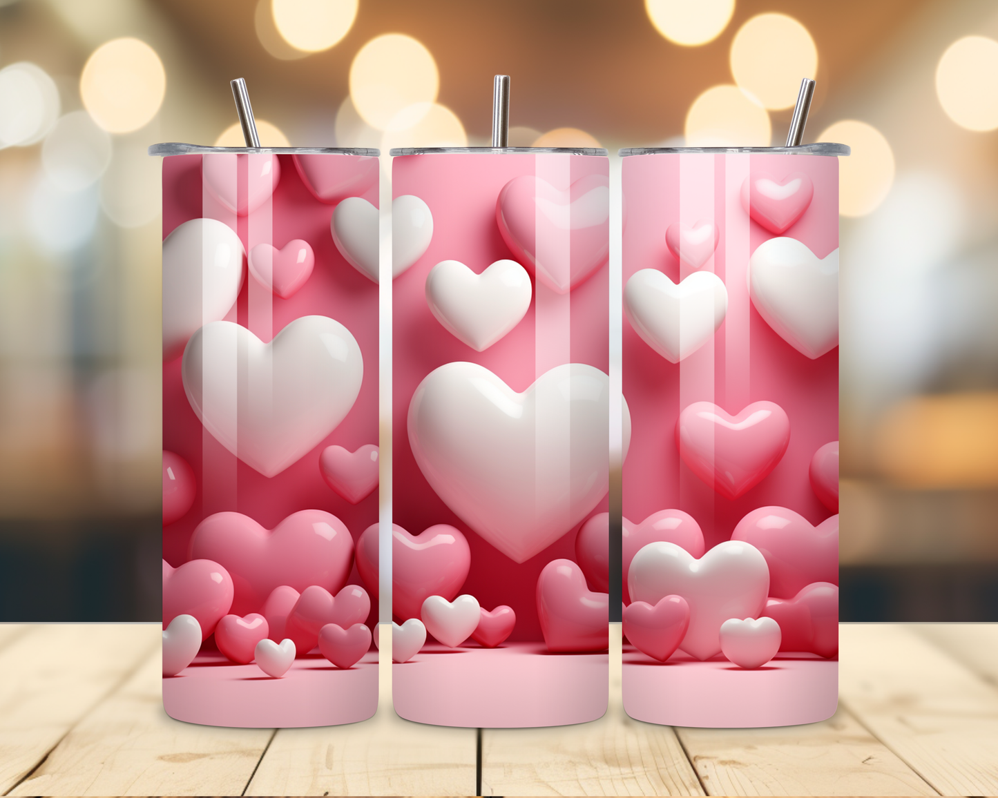 Valentine's Day - Pink 3D Effect Designs #1 - 20 Oz Stainless Steel Tumbler