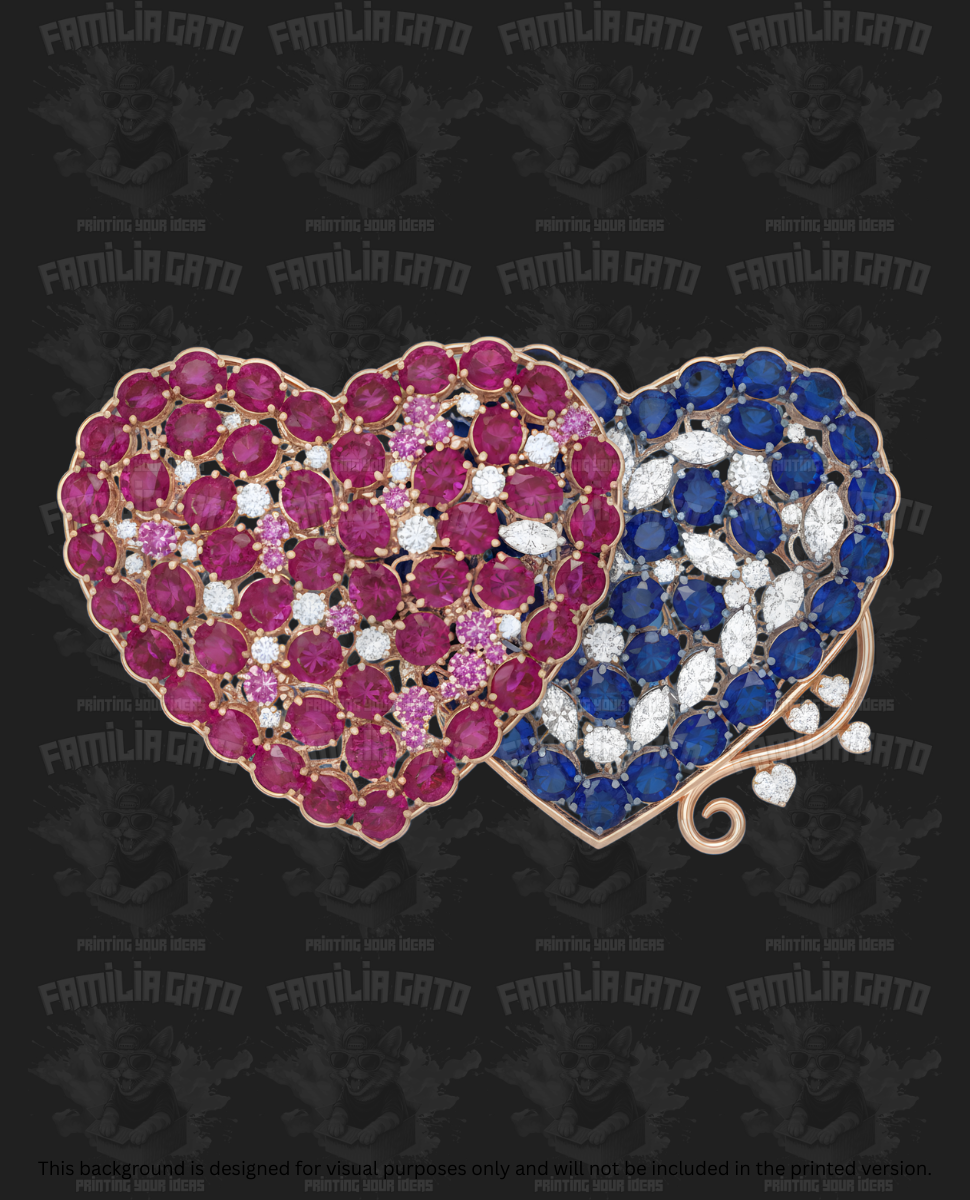 Valentine's Day - Rhinestone Interlocking Hearts Pink and Blue DTF Transfer
