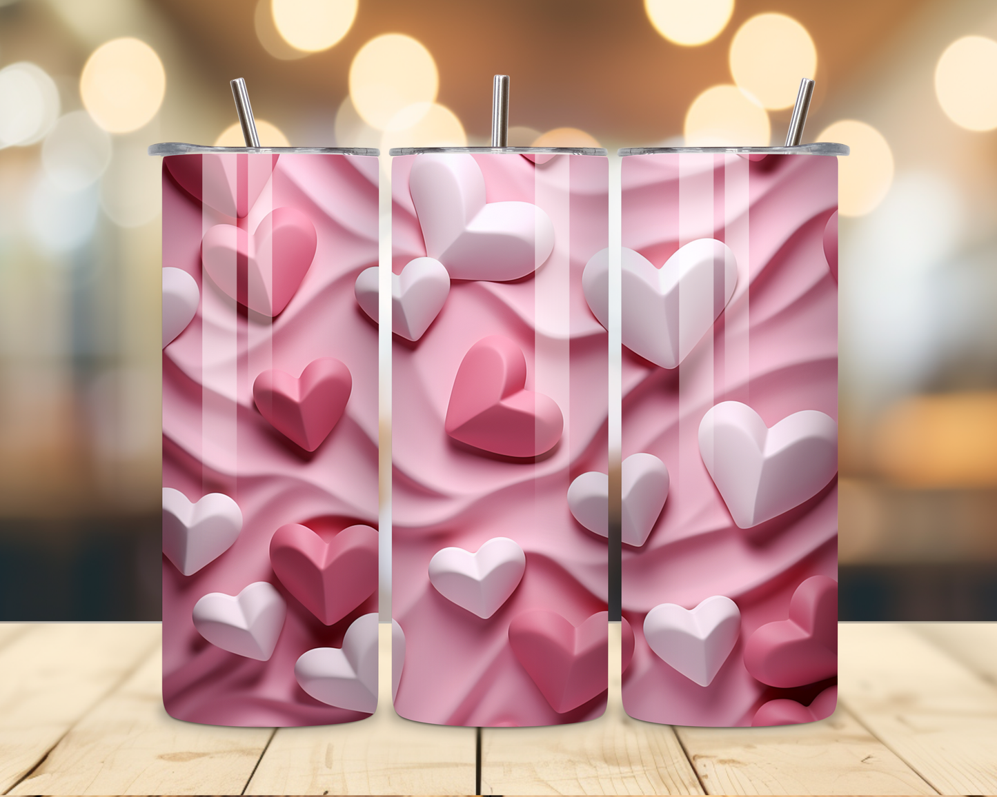 Valentine's Day - Pink 3D Effect Designs #1 - 20 Oz Stainless Steel Tumbler